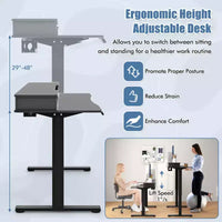 Bureau debout électrique Costway 48x24 po avec 2 tiroirs, support d'écran, étagère de rangement, brun/noir/blanc