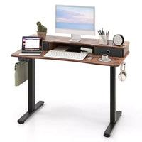 Bureau debout électrique Costway 48x24 po avec 2 tiroirs, support d'écran, étagère de rangement, brun/noir/blanc