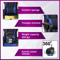 Chaise de bureau de jeu BestMassage Chaise de bureau Chaise d'ordinateur avec accoudoirs Support lombaire pivotant à 360° Chaise de direction pour adultes