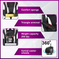 Chaise de bureau de jeu BestMassage Chaise de bureau Chaise d'ordinateur avec accoudoirs Support lombaire pivotant à 360° Chaise de direction pour adultes
