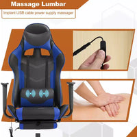 Chaise gaming de course BestMassage, chaise de bureau de massage à fonction massage, soutien lombaire, cuir PU, pour adultes