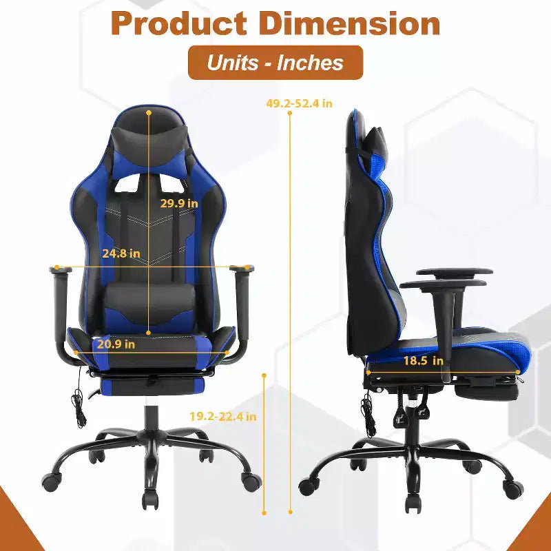 Chaise gaming de course BestMassage, chaise de bureau de massage à fonction massage, soutien lombaire, cuir PU, pour adultes