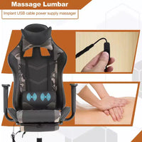 Chaise gaming de course BestMassage, chaise de bureau de massage à fonction massage, soutien lombaire, cuir PU, pour adultes