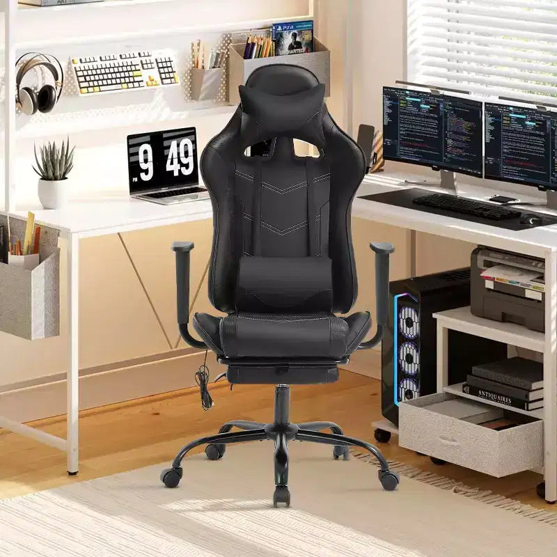 Chaise gaming de course BestMassage, chaise de bureau de massage à fonction massage, soutien lombaire, cuir PU, pour adultes