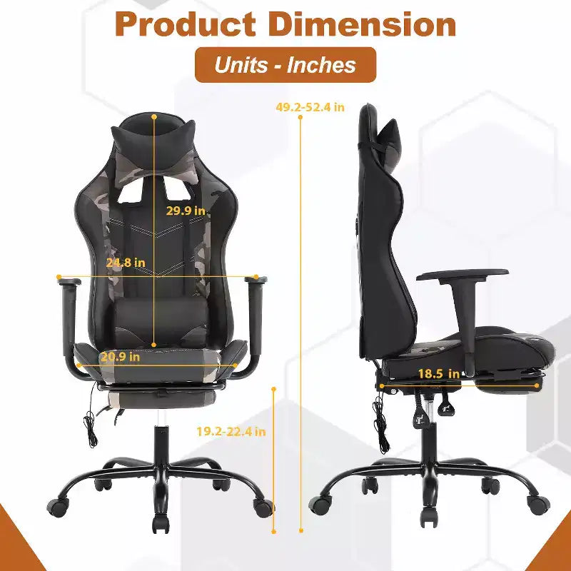 Chaise gaming de course BestMassage, chaise de bureau de massage à fonction massage, soutien lombaire, cuir PU, pour adultes