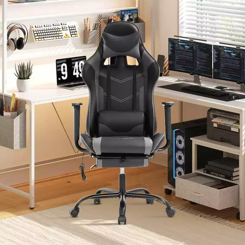 Chaise gaming de course BestMassage, chaise de bureau de massage à fonction massage, soutien lombaire, cuir PU, pour adultes