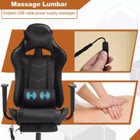 Chaise gaming de course BestMassage, chaise de bureau de massage à fonction massage, soutien lombaire, cuir PU, pour adultes