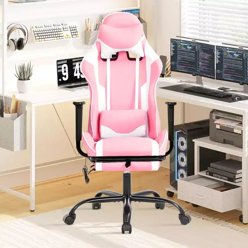 Chaise gaming de course BestMassage, chaise de bureau de massage à fonction massage, soutien lombaire, cuir PU, pour adultes