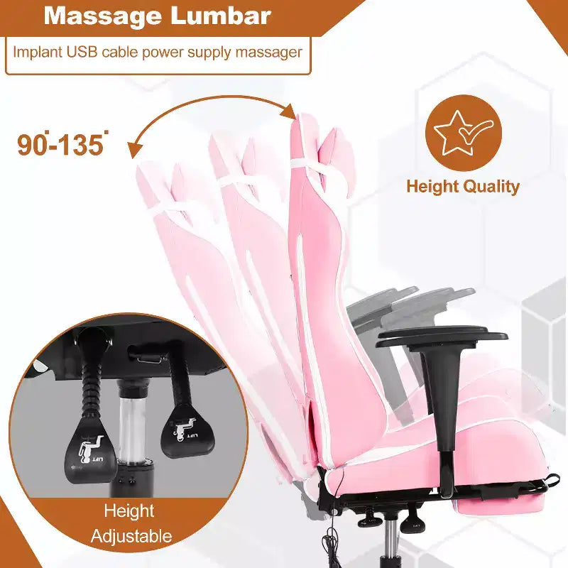 Chaise gaming de course BestMassage, chaise de bureau de massage à fonction massage, soutien lombaire, cuir PU, pour adultes