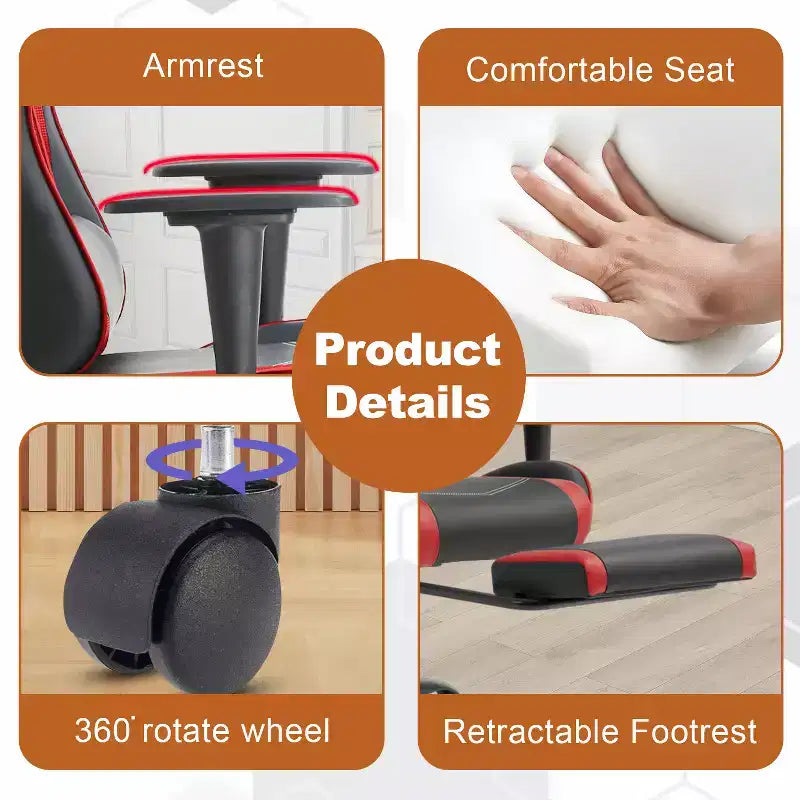 Chaise gaming de course BestMassage, chaise de bureau de massage à fonction massage, soutien lombaire, cuir PU, pour adultes