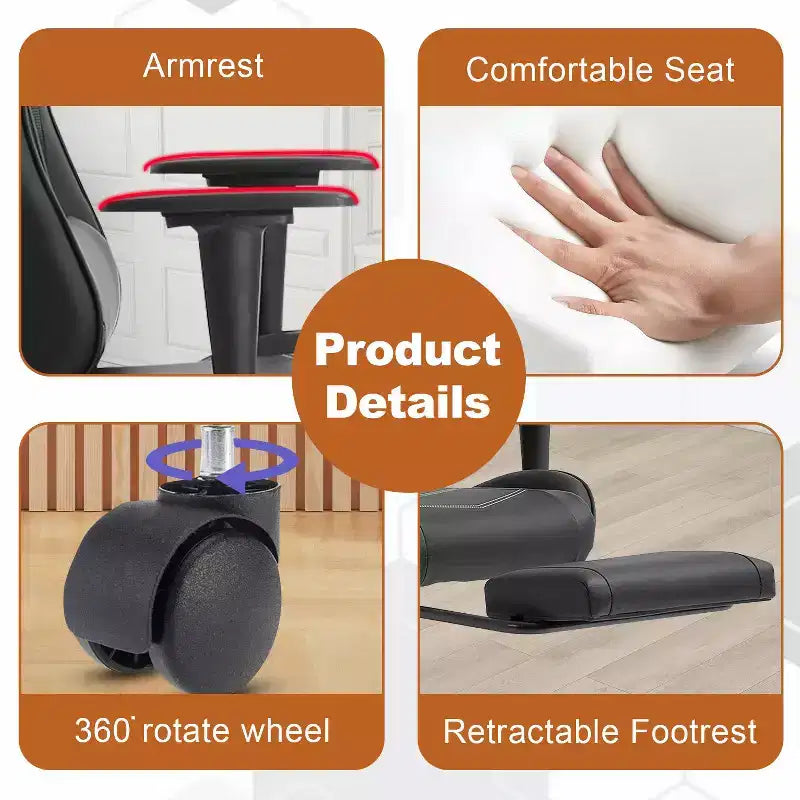 Chaise gaming de course BestMassage, chaise de bureau de massage à fonction massage, soutien lombaire, cuir PU, pour adultes