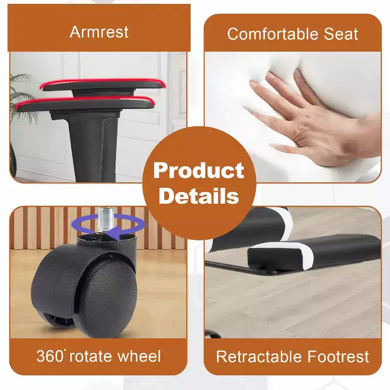Chaise gaming de course BestMassage, chaise de bureau de massage à fonction massage, soutien lombaire, cuir PU, pour adultes