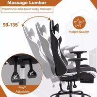 Chaise gaming de course BestMassage, chaise de bureau de massage à fonction massage, soutien lombaire, cuir PU, pour adultes