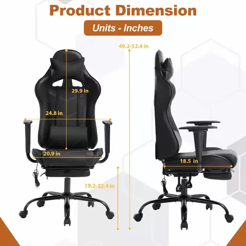 Chaise gaming de course BestMassage, chaise de bureau de massage à fonction massage, soutien lombaire, cuir PU, pour adultes