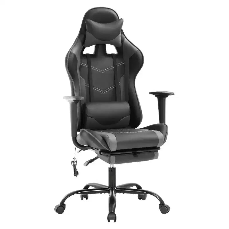 Chaise gaming de course BestMassage, chaise de bureau de massage à fonction massage, soutien lombaire, cuir PU, pour adultes