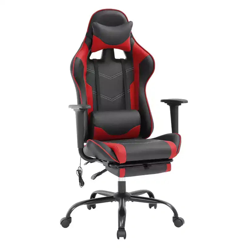 Chaise gaming de course BestMassage, chaise de bureau de massage à fonction massage, soutien lombaire, cuir PU, pour adultes