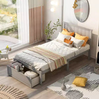Lit plateforme Whisen Wood deux places avec tiroir de rangement