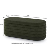 Banc de rangement ottoman ovale Zeus et Ruta Modern 43 po de largeur, bout de lit, rembourré avec charnière de sécurité-