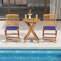 Costway Ensemble bistro de patio 3 pièces en bois d'acacia - Table et chaises pliantes avec coussins Beige/Bleu marine