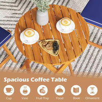 Costway Ensemble bistro de patio 3 pièces en bois d'acacia - Table et chaises pliantes avec coussins Beige/Bleu marine