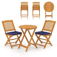 Costway Ensemble bistro de patio 3 pièces en bois d'acacia - Table et chaises pliantes avec coussins Beige/Bleu marine