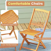 Costway Ensemble bistro de patio 3 pièces en bois d'acacia - Table et chaises pliantes avec coussins Beige/Bleu marine