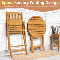 Costway Ensemble bistro de patio 3 pièces en bois d'acacia - Table et chaises pliantes avec coussins Beige/Bleu marine