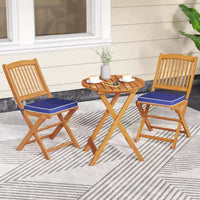 Costway Ensemble bistro de patio 3 pièces en bois d'acacia - Table et chaises pliantes avec coussins Beige/Bleu marine