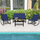 Costway Ensemble de 4/8 pièces à bascule pour terrasse 4 fauteuils à bascule et causeuse avec table à plateau en verre Bleu marine extérieur