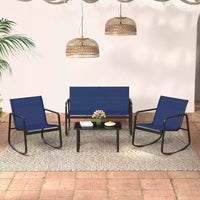 Costway Ensemble de 4/8 pièces à bascule pour terrasse 4 fauteuils à bascule et causeuse avec table à plateau en verre Bleu marine extérieur