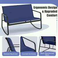 Costway Ensemble de 4/8 pièces à bascule pour terrasse 4 fauteuils à bascule et causeuse avec table à plateau en verre Bleu marine extérieur
