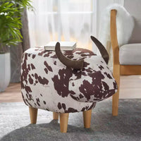 Ottoman vache en velours sur hévéa moderne GDFStudio Moria