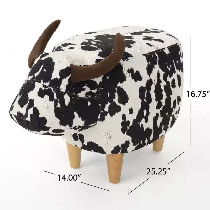 Ottoman vache en velours sur hévéa moderne GDFStudio Moria