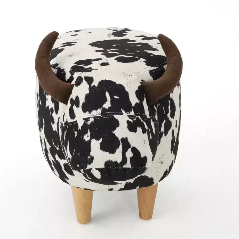 Ottoman vache en velours sur hévéa moderne GDFStudio Moria
