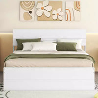 Cadre de lit double moderne Whisen avec tête et pied de lit blanc brillant, avec lit gigogne ou tiroirs, design peu encombrant