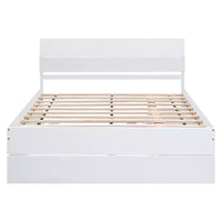 Cadre de lit double moderne Whisen avec tête et pied de lit blanc brillant, avec lit gigogne ou tiroirs, design peu encombrant