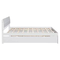 Cadre de lit double moderne Whisen avec tête et pied de lit blanc brillant, avec lit gigogne ou tiroirs, design peu encombrant