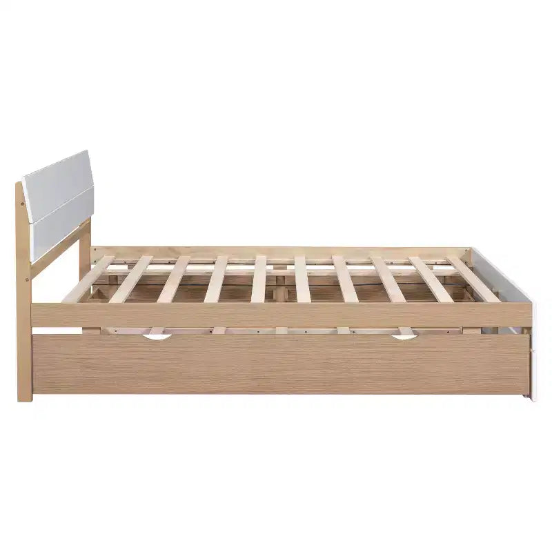 Cadre de lit double moderne Whisen avec tête et pied de lit blanc brillant, avec lit gigogne ou tiroirs, design peu encombrant