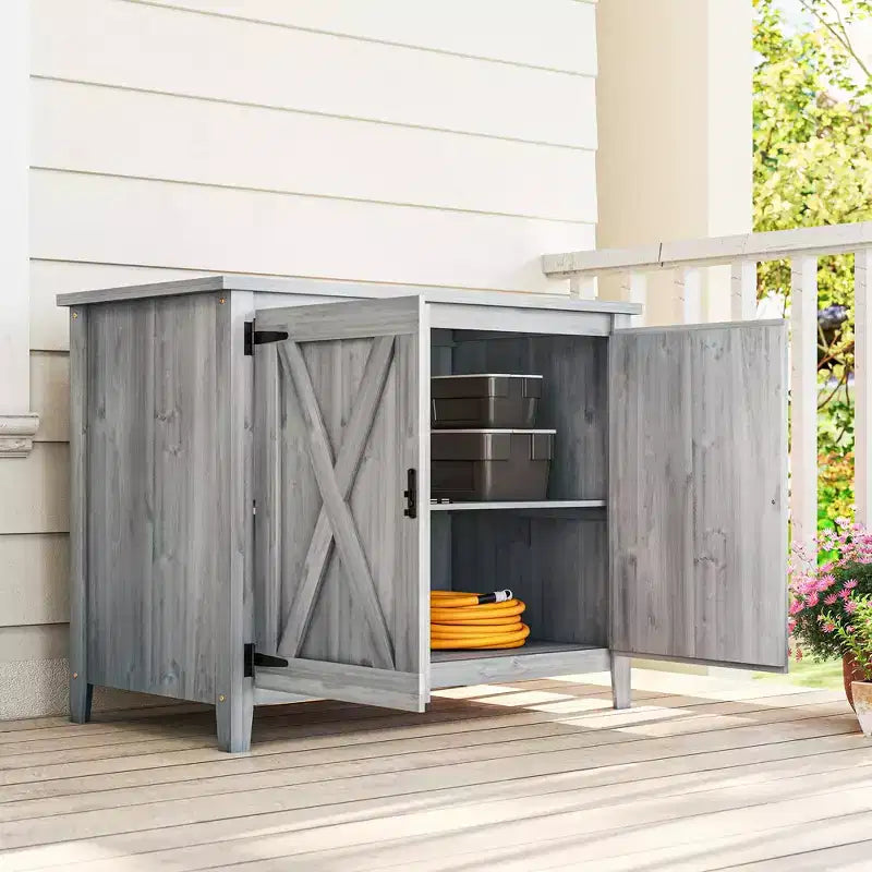 Outsunny Armoire de rangement d'extérieur en bois, abri de jardin compact, abri d'empotage avec etagère et double porte