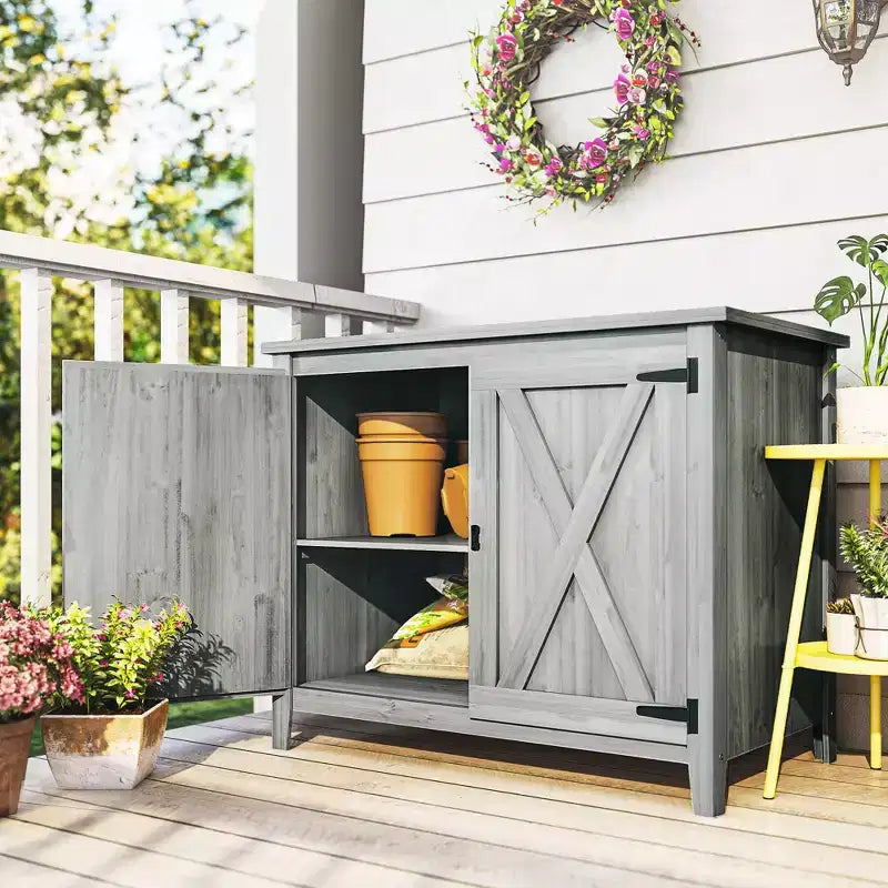 Outsunny Armoire de rangement d'extérieur en bois, abri de jardin compact, abri d'empotage avec etagère et double porte
