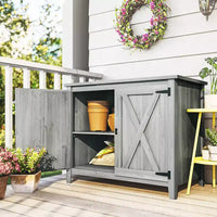 Outsunny Armoire de rangement d'extérieur en bois, abri de jardin compact, abri d'empotage avec etagère et double porte