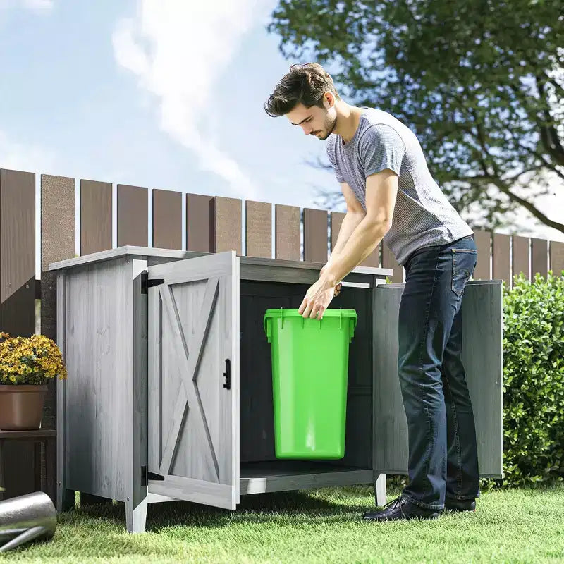 Outsunny Armoire de rangement d'extérieur en bois, abri de jardin compact, abri d'empotage avec etagère et double porte