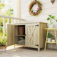 Outsunny Armoire de rangement d'extérieur en bois, abri de jardin compact, abri d'empotage avec etagère et double porte