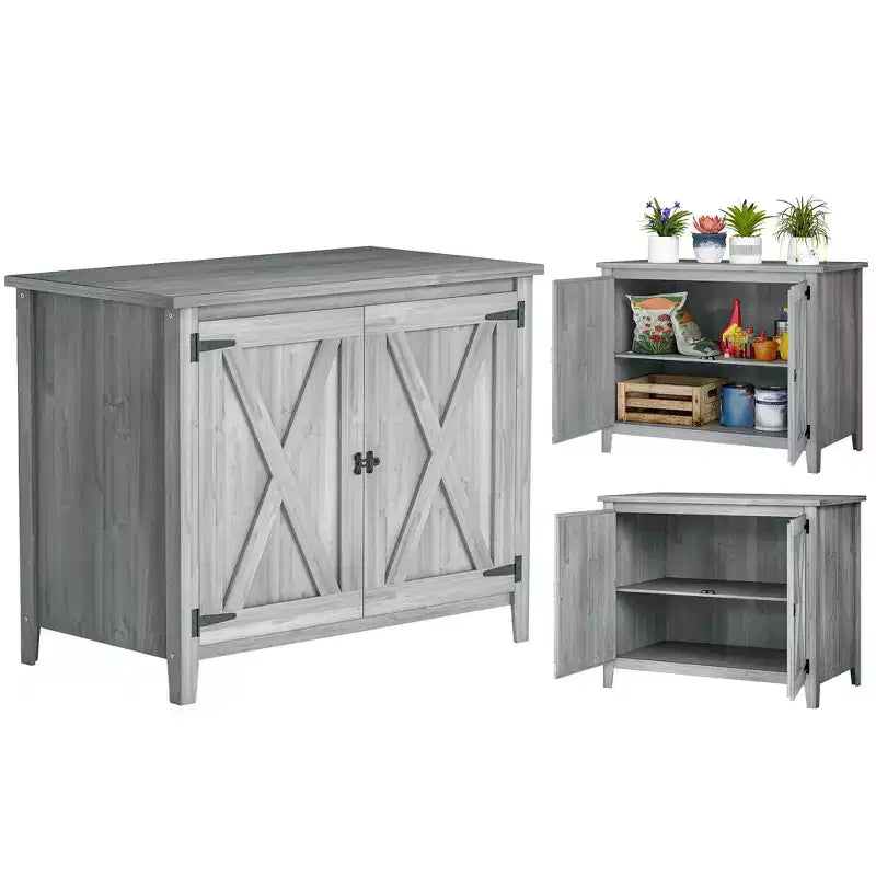 Outsunny Wood Outdoor Storage Cabinet, Compact Garden Shed Potting Shed with Shelf and Double Doors