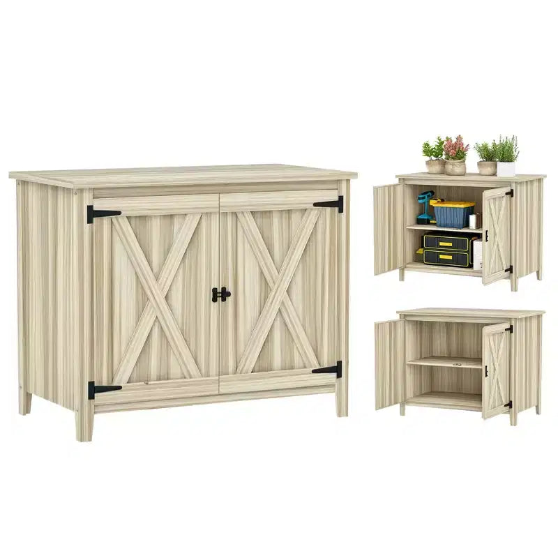 Outsunny Armoire de rangement d'extérieur en bois, abri de jardin compact, abri d'empotage avec etagère et double porte
