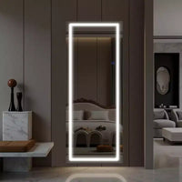 Miroir pleine longueur LED en aluminium sans cadre argenté avec coins arrondis