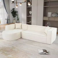 Canapé d'angle moderne en L avec rembourrage en éponge, courbe élégante, tissu chenille, 2 coussins, pour salon/bureau.