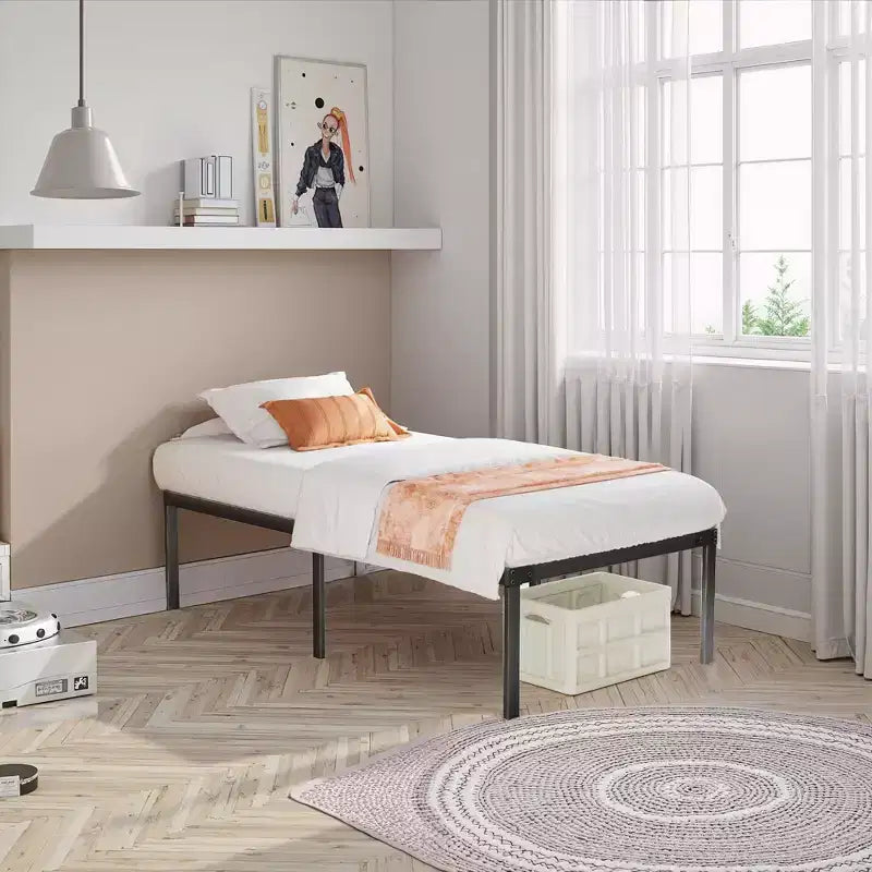 Cadre de lit en métal lourd taille Twin, avec support en plaque d'acier solide, ne nécessite pas de sommier