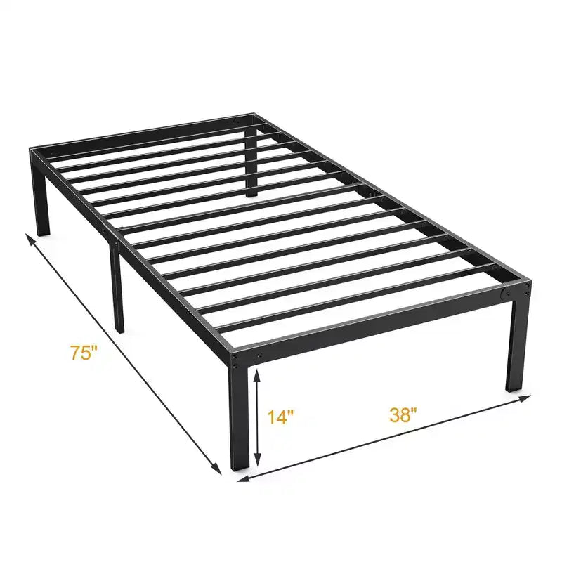 Cadre de lit en métal lourd taille Twin, avec support en plaque d'acier solide, ne nécessite pas de sommier