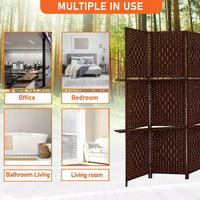 FDW Paravent Polyvalent 4/6 Panneaux avec Étagères Intégrées, Séparateur de Pièce en Bois Pliant Portable Élégant